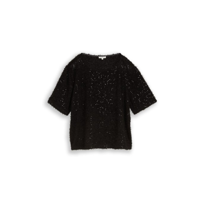 Tom Tailor dames T-shirt glitter Zwart Tom Tailor dames T-shirt glitter Zwart